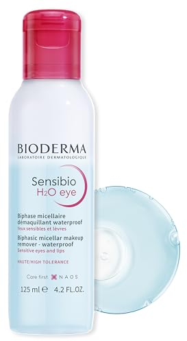 Bioderma Sensibio H2O Eye - Sensitive Skin Waterproof Makeup Remover for Eyes & Lips, Biphase Formula Micellar Water to Soothe, Moisturise & Repair Skin, 125ML