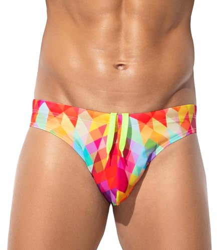 Casey Kevin Slips de Bain Homme Maillot de Bain Homme Imprimé Bikini Slip Swim Briefs Natation Séchage Rapide pour Piscine Plage Plongée Surf Cordon de Serrage Réglable, M