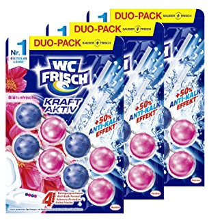 WC FRISCH Kraft Aktiv Duftspüler Blüten-Frische 3 x 100g (3x 2 * 50 g), WC Reiniger für Reinigung bei jeder Spülung, Duftsteine für langanhaltend frischen Duft, + 50% Anti-Kalk Effekt*