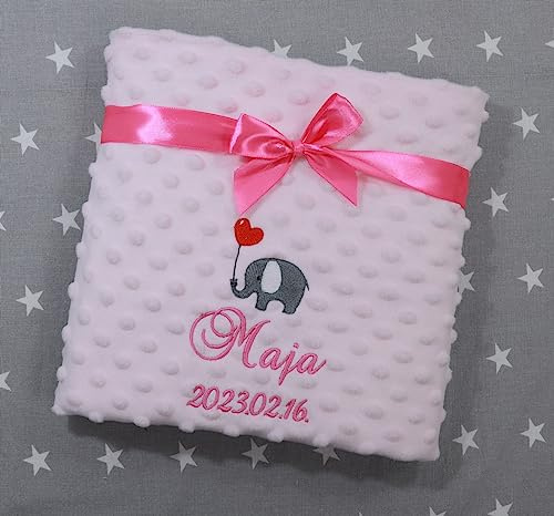 Personalisierte Babydecke mit Namen – rosa doppellagig & weich – 75x100 cm – mit Applikation & Geschenkfolie – Kuscheldecke für Mädchen – Geschenk zur Geburt oder Taufe (Rosa - Sternen, 75 x 100 cm)