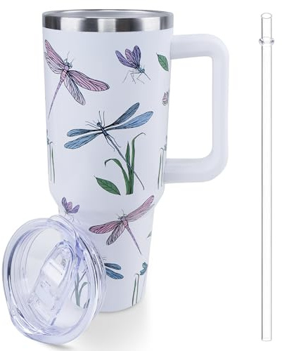 Lumumanber 4 oz trollslända tumlare med handtag och sugrör, resemugg vattenflaska, rostfritt stål isolerad kopp med lock och sugrör, födelsedagspresenter julklappar