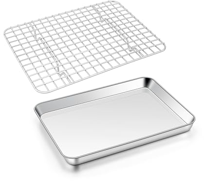 Joyfair Teglia da forno in acciaio inox con griglia di raffreddamento (26,5 x 20,5 x 2,5 cm)