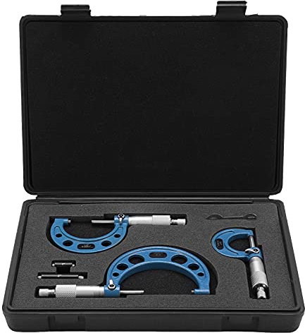 Topyond Micrometro Esterno, Acciaio per Cuscinetti, Kit Pinza Strumento di Misurazione in Acciaio per Cuscinetti Precisione 0-3 Pollici 0,0001 Pollici