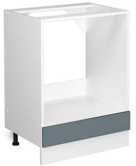 Vicco Herdumbauschrank R-Line, Herdschrank, Blau-Grau/Weiß, 60 cm, AP Eiche