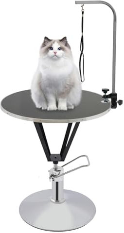 DAOHHFO Schertisch für Hund & Katze, 70CM Haustierpflegetisch 360 ° Einstellbares Hundepflegetisch Haustier Hund Trimmtisch 100KG Hydraulisch Anhebbarer Trimmtisch Mit Arm & Schlinge (Schwarz)