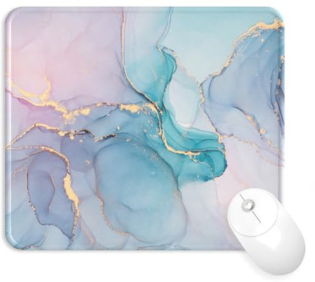 Giecy Alfombrilla Ratón Reposamuñecas,Gaming Mouse Pad Ergonómica con Apoyo de Gel,Alfombra Raton para Ordenador,reposamuñecas Raton con Base de PU Antideslizante (12-Mármol Azul Blush)