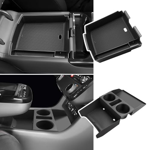 BIBIBO Mittelkonsole Aufbewahrungsbox für H-yundai Tucson NX4 2025 2026 (Elektronische Automatik), Organizer mit Rutschfestermatte, Tucson NX4 Auto Armlehnenablage Zubehör (Armlehne Tray + Organizer)