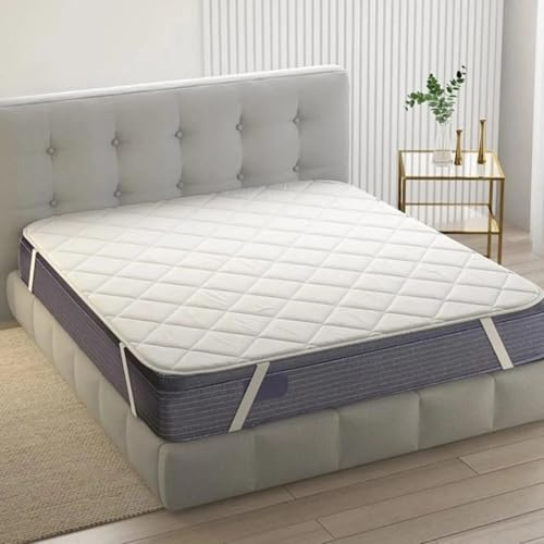 Topper matrimoniale Irge bianco con elastici coprimaterasso comfort e traspirabile anti acaro imbottitura in fibra innovativa letto 2 piazze 170x200 cm morbida microfibra effetto avvolgente lavabile