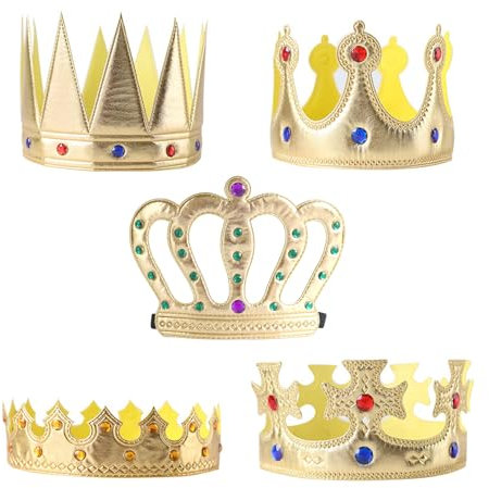 SEFIRST 5 Stück Königskronen Kinder, Krone kinder König Königin Geburtstagskrone Partyhut Kronen Erwachsene Geburtstag Kopfbedeckung Krone Party Kronen Kostüm Zubehör Verkleiden Zubehör (Gold)