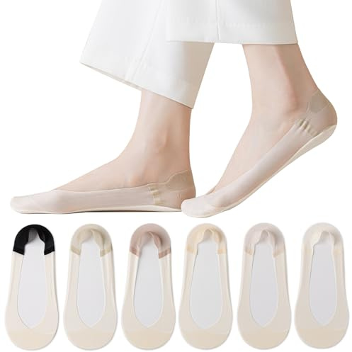 Caudblor 6 Paia di Calze da Donna Senza Cuciture in Cotone Calzini Invisibili con Silicone Antiscivolo ultra-sottili, freschi e elastici 36-39