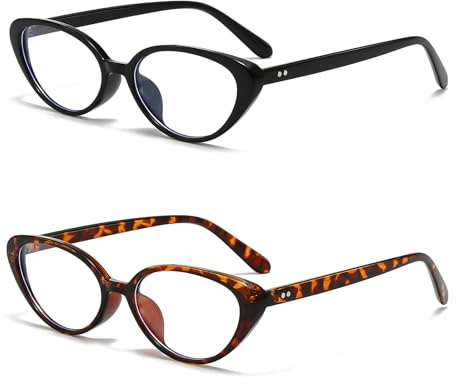 LJCZKA Ovala blåljusfilter glasögon kvinnor män kattöga datorglasögon utan styrka små Cateye y2k glasögon anti-trötthet för mobiltelefon, PC och TV, Svart + leopard, 53-17-146