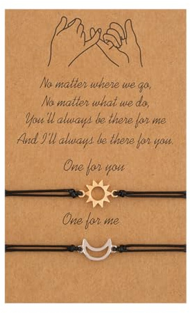 GNHG 2 piezas pulseras de amistad sol y luna, pulseras de pareja hechas a mano para mujeres y niñas, regalo de cumpleaños para la familia y el mejor amigo