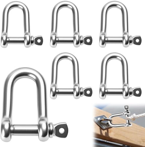 6 Piezas M8 Grillete de Acero Inoxidable, Grillete en Forma de D con Perno Ocular, Grillete de Cadena de Acero para Aparejos Grilletes de Cadena de Cable