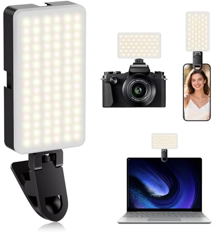 BNEHHOV 90 LED Portable Selfie Light Video Conference Lighting with Clip | CRI 95+ Rechargeable Phone Fill Light, Adjusted 3 Light Modes and 10 Level Brightness for Phone, iPad, Laptop, Camera