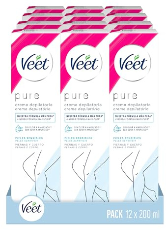 Veet Crema Depilatoria Corporal para Mujer con Aloe Vera y Vitamina E, Pieles sensibles, 12x200 ml