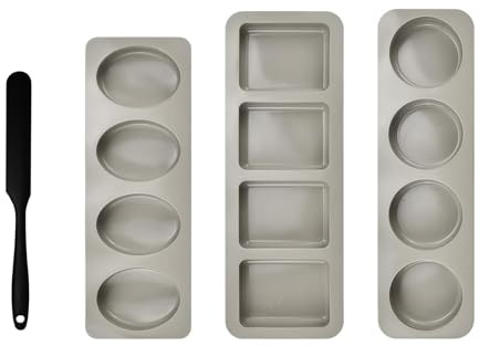 3 stampi per sapone fatti a mano, con raschietto in silicone, 4 cavità rettangolari, ovali e rotonde, stampi da forno in silicone per fare sapone, barre, resina di cioccolato, gelatina, artigianato