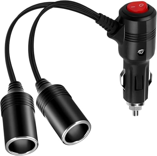 Hiacinto Rallonge allume-cigare – Rallonge allume-cigare avec 2 prises répartiteur allume-cigare 12 V/24 V mâle et femelle avec interrupteur d'arrêt pour caravane, voiture et camion 1 m