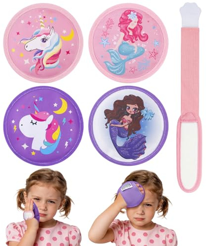 Magic Gel Kids Ice Packs for Boo Boos with Extra Adjustable Strap, 4 Pack Cute Mini Gel Ice Pack for Kids, Small Handheld Ice Packs, Hot Cold Therapy for Head Knee Elbow Bump Bruise- Mermaid & Unicorn