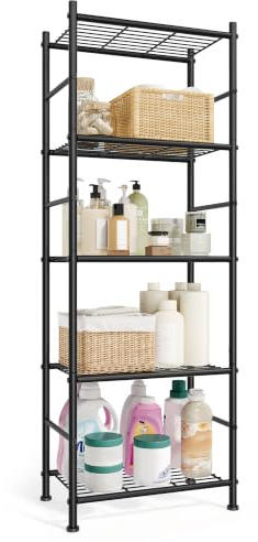 SONGMICS Esanteria Baño de 5 Niveles, Organizador de Almacenamiento de Acero, 40 x 30 x 144 cm, Estantes Ajustables, para Cocina, Baño, Capacidad de 100 kg, Negro Mate, Colección Davian BSC245BD01