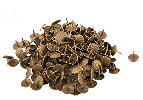 sourcing map 210pcs Clou Tapissier Pointe Tapissier Clou Tapis Punaise pour Meuble Motif Fleur Métal ameublement Ton Bronze 10 x 10mm