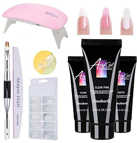 Gel nails kit,15ml Nail Gel de Construcción Rápida Gel UV Espátula Extensión del cepillo Puntas falsas Set (Kit 1)