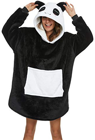 chuangminghangqi Couverture à Capuche Flanelle Douce Robe Sweat Pull Chaude et Confortable TV Couverture Sweat à Capuche Épaisse - Surdimensionnée Grande Poche (A-Noir, L)