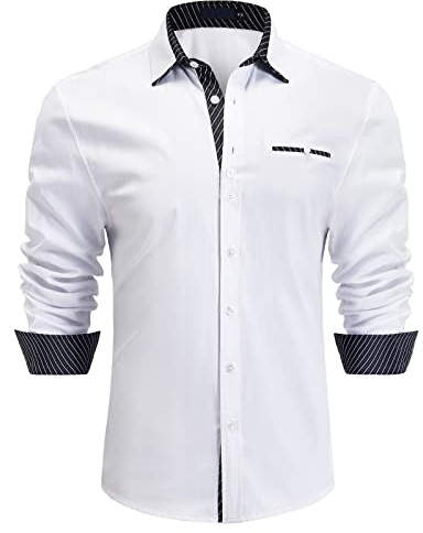 Enlision Men's Dress Shirts Long Sleeve White Shirt Regular Fit Business Button Up Casual Shirts for Mens L