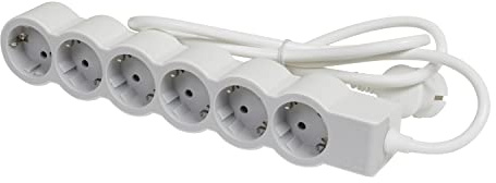 LEGRAND, Flache Steckdosenleiste, 6-fach Steckdose, Mehrfachsteckdose, 1,5 Meter Kabellänge, Ultraweiß/Grau, 694557