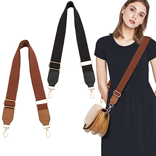 BETESSIN 2Stk. Verstellbarer Schultergurt für Taschen 3,8cm Taschengurt Schulterriemen Breit Einfarbig Handtaschen Riemen 70-130cm mit Goldnem Karabinerhaken DIY Taschenherstellung Schwarz Braun
