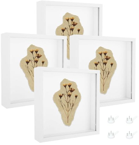 LDHHYH 4PCS 3D Shadow Box Frame, 20x20 cm Deep Picture Frames Display Box for Wall and Tabletop,Wooden Deep Box Frames for Photos, Flower & Crafts Display,Memorabilia, White