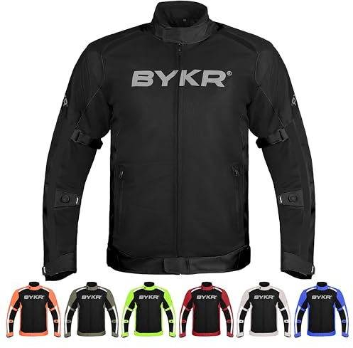 BYKR Mesh Motorcycle Jacket For Men Dual Sports Adventure Breathable Air Racing Bikers Riding Powersports Protective Motorbike Jackets Enduro CE Armored Black 4XL