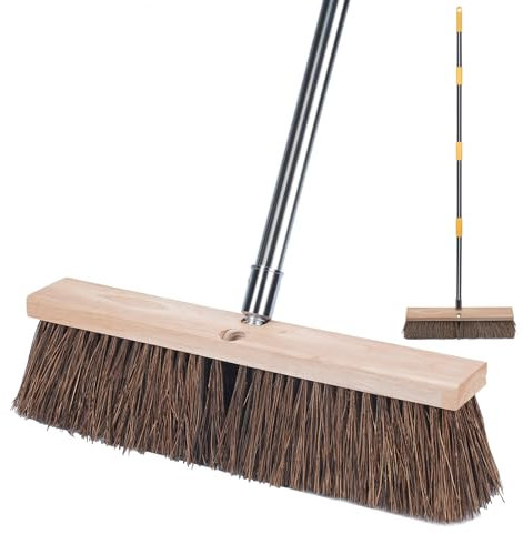 NICOFPHY 18 Push Broom Outdoor Heavy Duty - 65 Long Handle Large Wide Shop Broom, Commercial Stiff Palmyra Bristle Outside Broom Brush for Sweeping Concrete Floor, Garage, Patio, Shop, Yard, Lawn