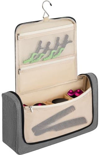 WELIDAY Airwrap - Custodia da viaggio compatibile con Dyson/Shark FlexStyle, borsa portatile da viaggio con gancio per appendere e tasche multiple per arricciacapelli e accessori (design aperto
