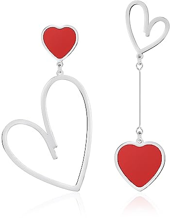 Linawe Pendientes con forma de corazón rojo, pendientes colgantes de plata, pendientes para mujer, pendientes grandes para amantes, juego de pendientes colgantes de titanio