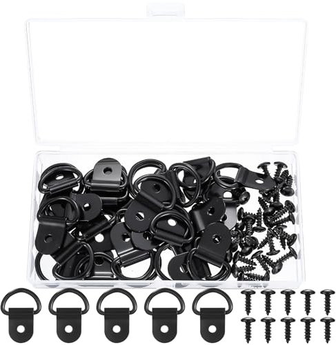 jiuxlaan 32 Pcs D Ring Tie Down Anchors, Trailer Tie Down Ring Hooks, Carbon Steel Lashing Rings Securing Trailer Load Anchors for Securing Loads in Cargo Trailers Trucks Kayak Boats, Black