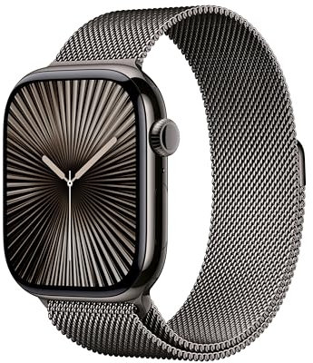Apple Watch Series 10 (46 mm GPS + Cellular) Montre connectée avec Boîtier en Titane Ardoise et Bracelet Milanais Ardoise (S/M). Suivi de l’activité Physique, app ECG, écran Retina Toujours activé