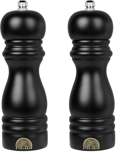 MYRAINBOW Salt and Pepper Grinder Set - Adjustable Wooden Grinders, Black & White Salt and Pepper Mills, Refillable Salt and Pepper Shakers with Adjustable Coarseness, 7 Inch for Kitchen (Set of 2)