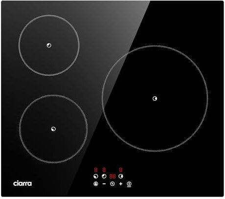 Ciarra CABBIH3-F Induktionskochfeld 60 cm Einbau Kochfeld Induktion Touch-Bedienung mit 3 Platten 9 Leistungsstufen Induktionskochplatte Timer Abschaltautomatik Restwärmeanzeige Kindersicherung