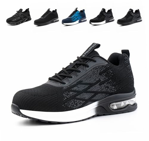 Loiston Scarpe Antinfortunistiche Uomo Punta in Acciaio Scarpe da Lavoro Donna Antiscivolo Scarpe di Sicurezza Leggere Cuscino d'Aria Ammortizzatore SM3-Grigio EU41