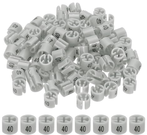 PATIKIL 100 Pcs Clothes Hanger Markers Number 40 Tags Fit 3mm Rod Garment Size Tag Hanger Clips Round Color Coding Label for Clothing Hangers, Gray