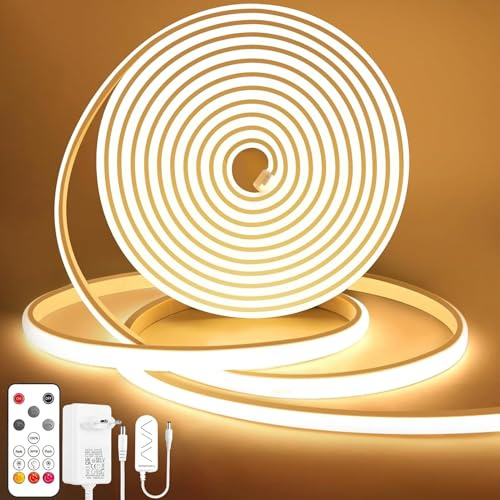Lamomo COB LED Streifen, Warmweiss Dimmbar 2M LED Strip, Wasserdicht 3000K Neon Led Leiste mit Fernbedienung, Silikon Flexibel Lichtleiste für Schlafzimmer Innen Außen Küche DIY Deko, CRI90+