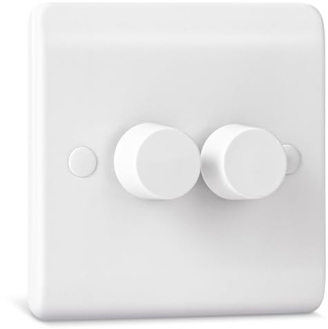 Interruttore dimmer a doppia parete per lampadine LED, alogene e a incandescenza, tecnologia Trailing Edge, 2 gang, interruttore rotativo a 1 via/2 vie, 3-150 Watt, bianco