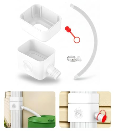 Downspout Diverter, Diverter for Downspout, Rain Barrel Diverter Kit Downspout 3x 4 and 2x 3, Rain Barrel Diverter Kit with Adjustable Valve, Diverts Water Into Rain Barrel,4.6ft Hose - White
