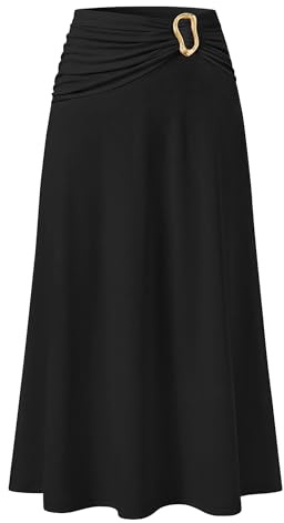 ZESICA Casual Maxi Skirts for Women 2026 Summer Elastic High Waist A-Line Flowy Knit Long Skirt Going Out Outfits,Black,Large