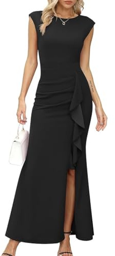 JYIXXZX Robe de Soirée Longue Femme Sexy Maxi Robe sans Manches Moulante Robes Chic et Elegant Fendue Robes Bal de Promo Bodycon Slim Fit Couleur Unie pour Mariage Invité Cocktail Party Clubbing Nuit