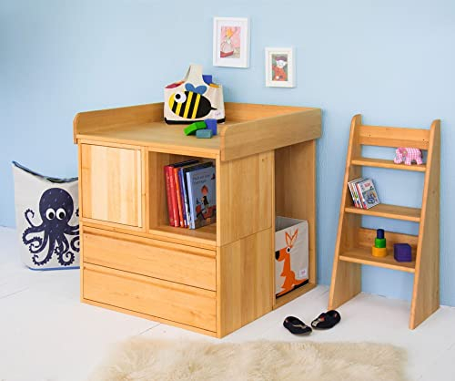 Original Laura wandelbarer Wickeltisch 2 von BioKinder® | Wickeltisch, Regalwand & Raumteiler | aus 100% Massivholz, mit bioola natürlich geölt, Erle