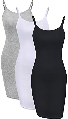 WILLBOND 3 Pieces Basic Cami Women Long Tanks Dress with Strap, Solid Color (Multicolor 1,Small)