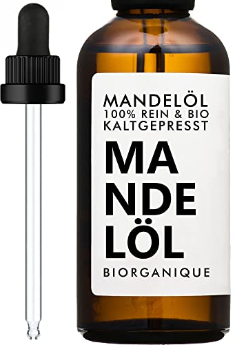 Olio di Mandorla Dolci 100% BIOLOGICO, Puro e Naturale e Spremuto a Freddo – 100 ml – Cura per Corpo, per la Pelle, Anti-età, per il Viso, per i Massaggi