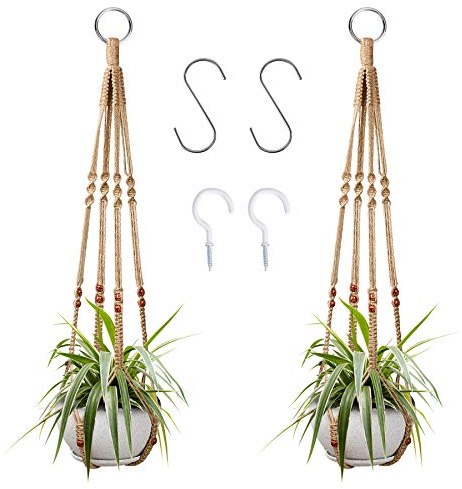 Augshy 2 PCS Colgador de Plantas de Cuerda de Algodón, Macetero Colgante, Planta Suspensión, Colgadores de Macramé para Plantas para Interior y Exterior Jardín Decoración