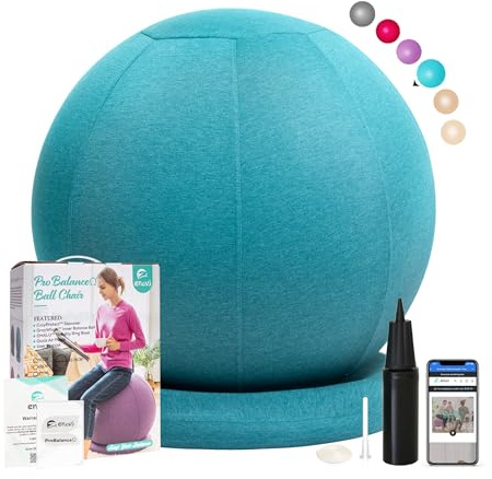 Enovi ProBalanceΩ,Sedia a sfera per esercizi di yoga, con comoda copertura antiscivolo e base di stabilità per ufficio e casa scrivania, 65 cm, AB
